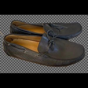 Saks Fifth Avenue Black perforated leather driving loafers shoes moccasi…